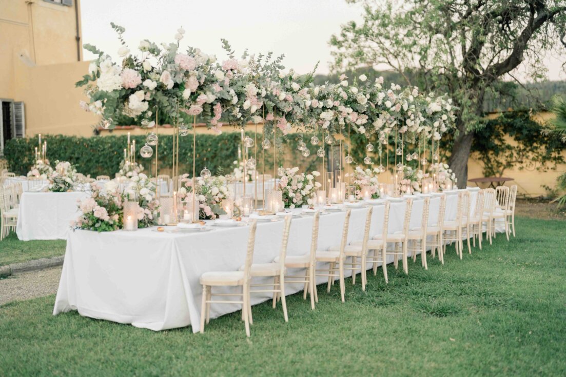 Bespoke destination wedding decorations at Villa di Maiano, Tuscany — Destination Wedding Inspo