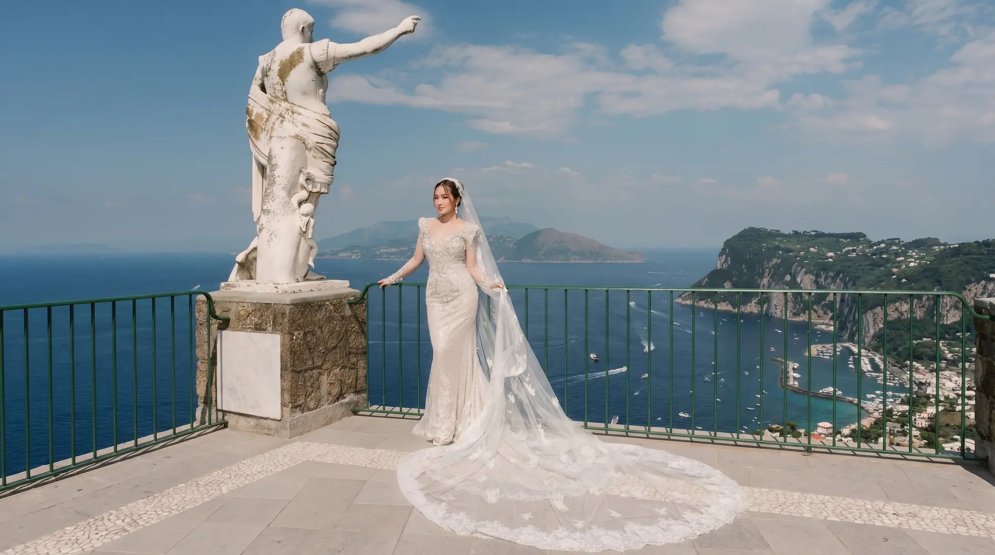 Destination wedding in Capri — Faraglioni rocks, blue Mediterranean sea and white villas in the Gulf of Naples
