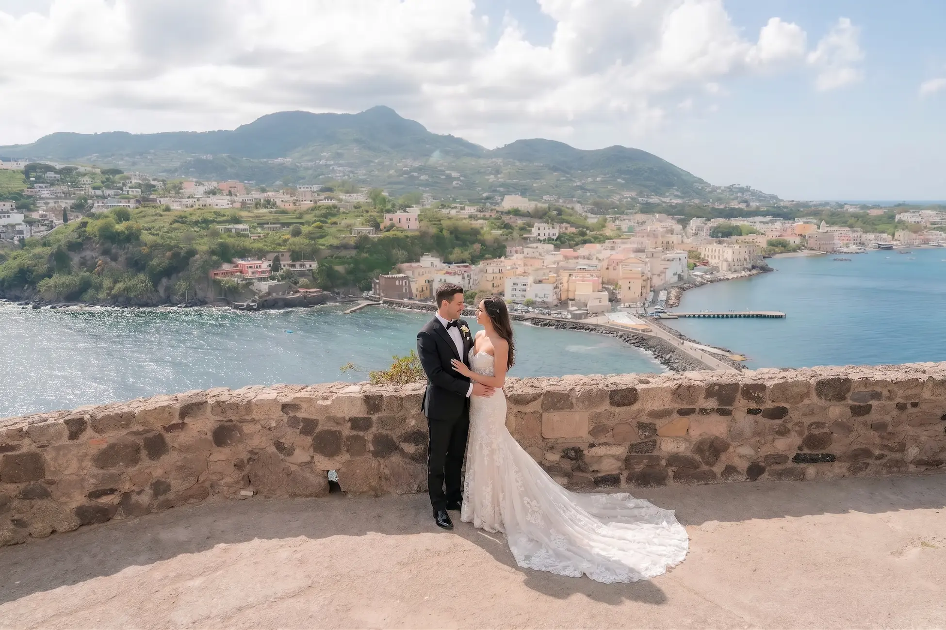 Destination wedding in Ischia — Castello Aragonese and volcanic landscape in the Gulf of Naples, Italy