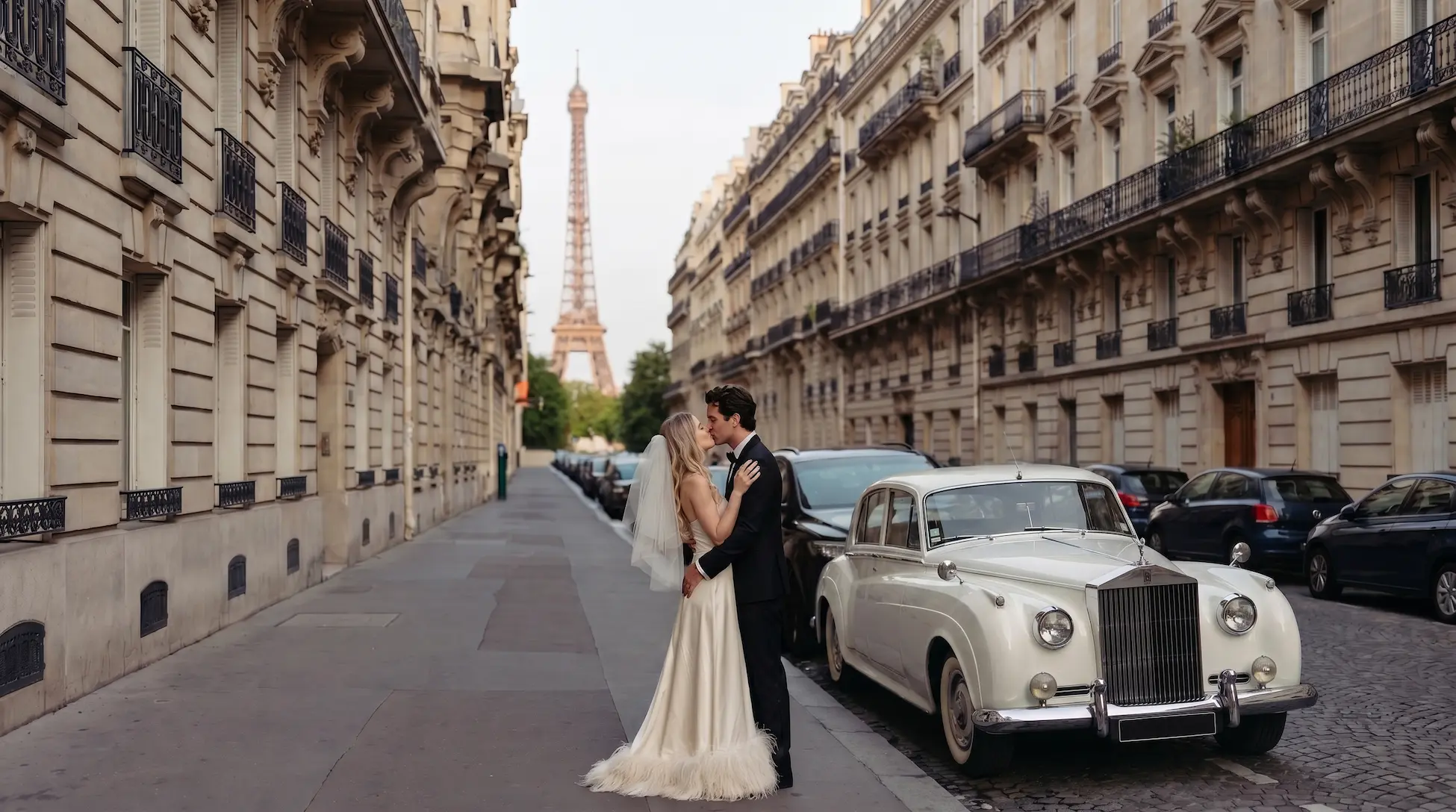 Destination wedding in Paris — Eiffel Tower, Haussmannian architecture and romantic light in France